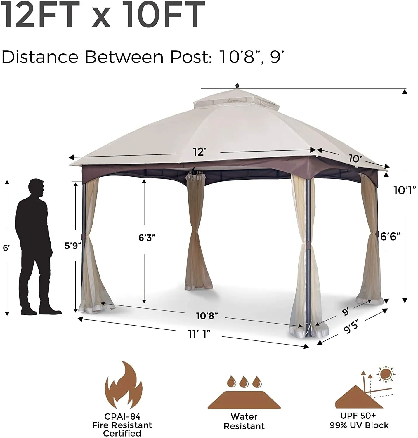 10x12 ft Softop Metal Gazebo, with Mosquito Net Sunshade Curtains