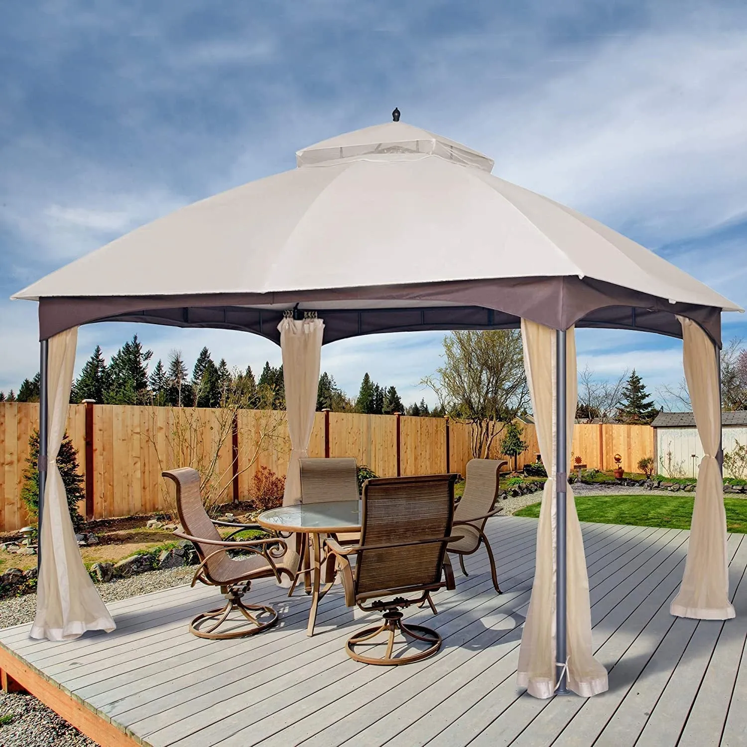 10x12 ft Softop Metal Gazebo, with Mosquito Net Sunshade Curtains