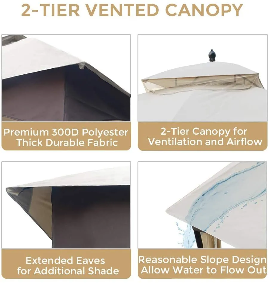 10x12 ft Softop Metal Gazebo, with Mosquito Net Sunshade Curtains