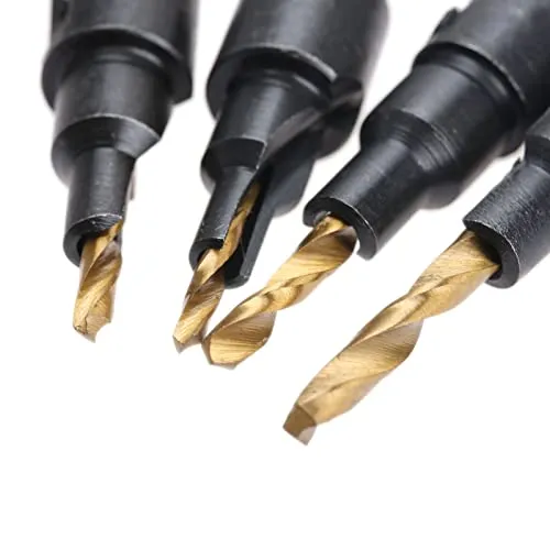 1/4 inch Hex Shank Countersink Drill Bit Power Tools Accessories for Plastic Metal Woodworking Tool by Power Drill 4Pcs/Set #6#8#10#12 (Gold)