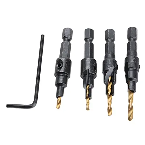 1/4 inch Hex Shank Countersink Drill Bit Power Tools Accessories for Plastic Metal Woodworking Tool by Power Drill 4Pcs/Set #6#8#10#12 (Gold)