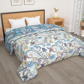 180 GSM Blue Floral Microfiber Fusion Reversible Double / Single Comforter