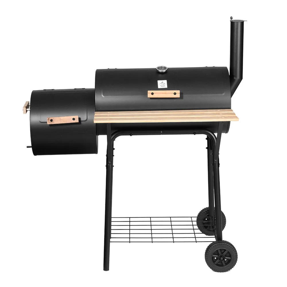 2-in-1 Offset BBQ Smoker Cooking Grill Barbeque Black Fathers Gift