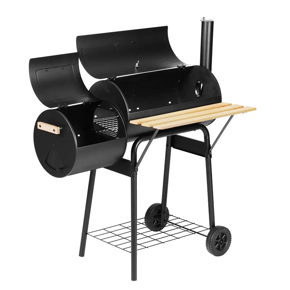 2-in-1 Offset BBQ Smoker Cooking Grill Barbeque Black Fathers Gift