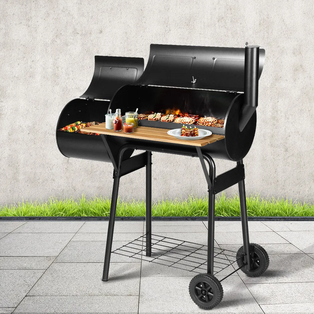 2-in-1 Offset BBQ Smoker Cooking Grill Barbeque Black Fathers Gift