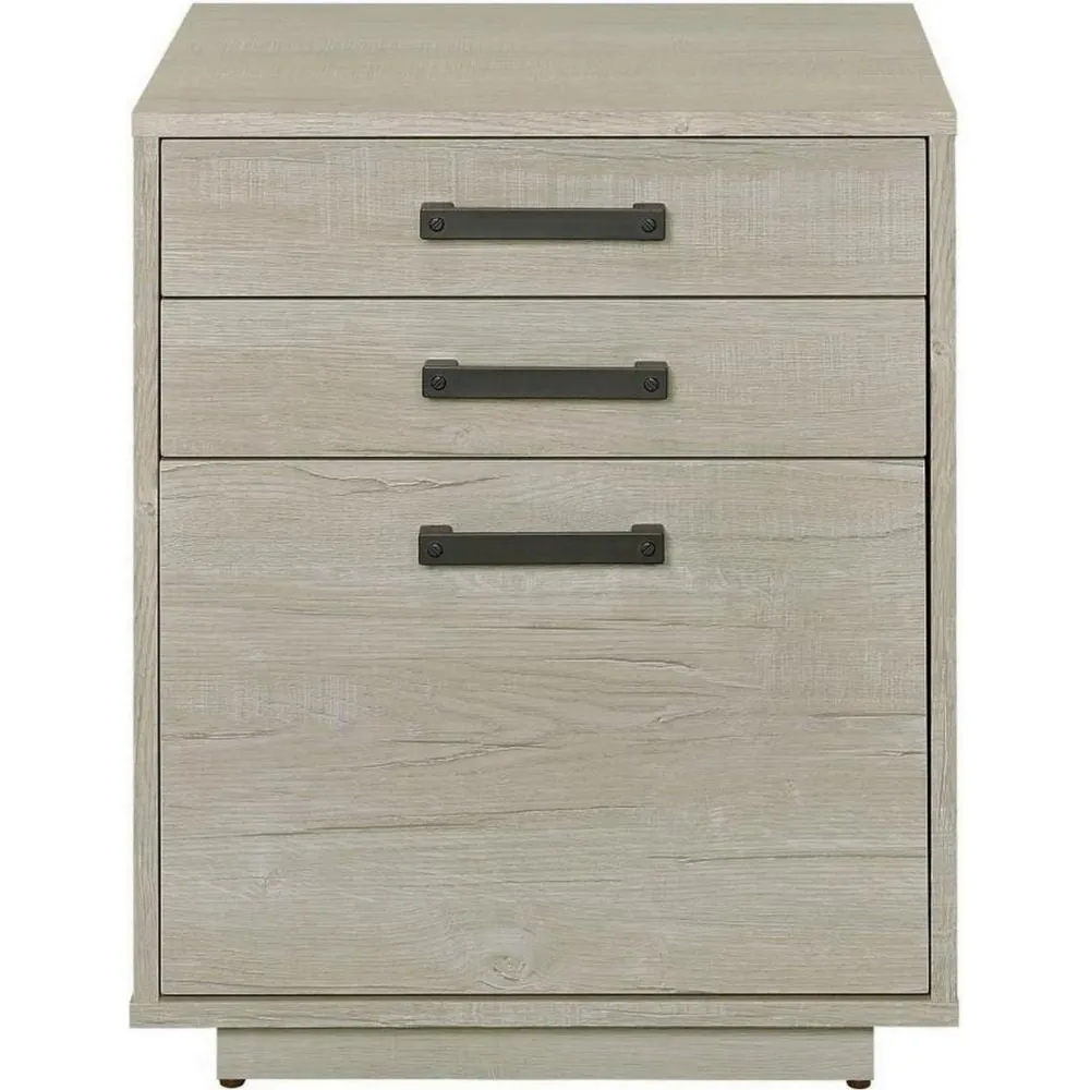 25 Inch Slim File Cabinet, 3 Gliding Drawers, Whitewashed Gray Wood Frame By Casagear Home