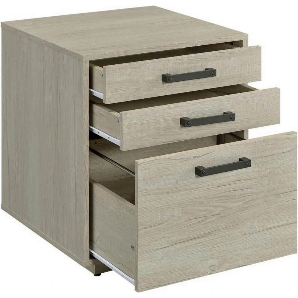 25 Inch Slim File Cabinet, 3 Gliding Drawers, Whitewashed Gray Wood Frame By Casagear Home