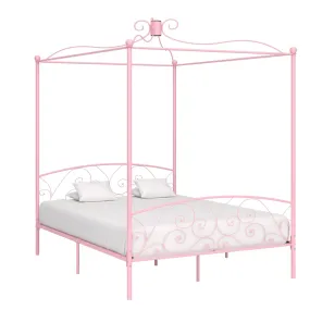 284491 vidaXL Canopy Bed Frame without Mattress Pink Metal 180x200 cm Super King