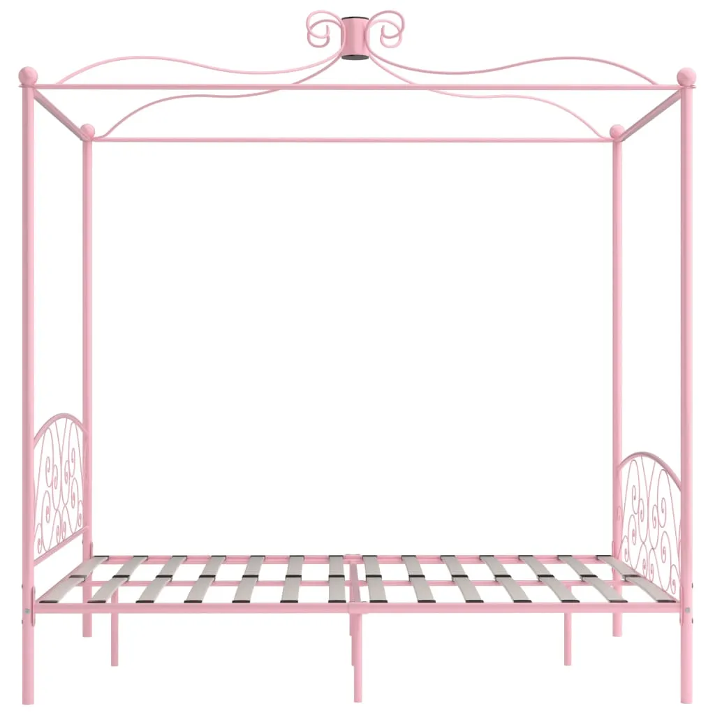 284491 vidaXL Canopy Bed Frame without Mattress Pink Metal 180x200 cm Super King