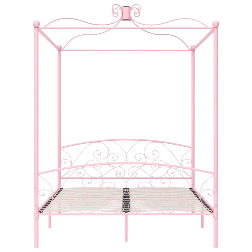 284491 vidaXL Canopy Bed Frame without Mattress Pink Metal 180x200 cm Super King