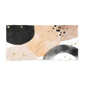 Abstract Boho Bath, Beach Towel | Beige Brown White Black