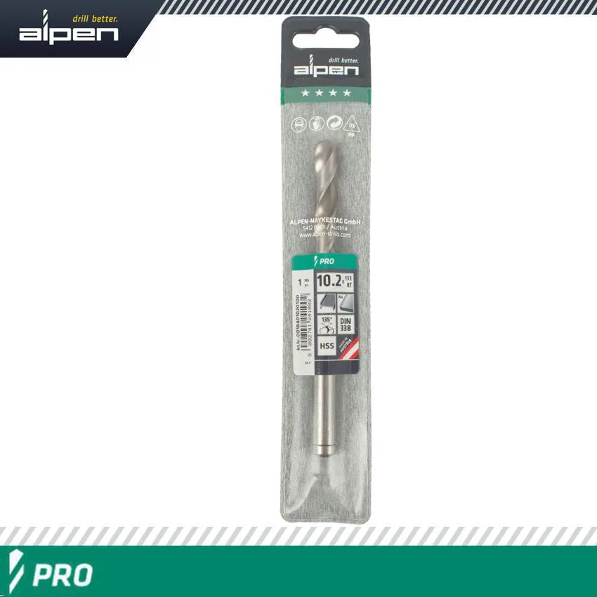 ALPEN ALPEN PRO HSS 10.2MM DRILL DIN 338 RN 135 SPLIT POINT PLASTIC WALLET ALP1840102