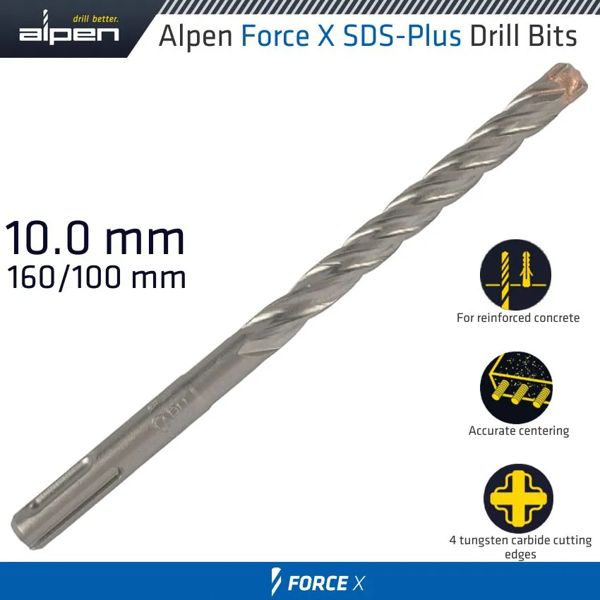 ALPEN FORCE X 10.0 x160/100  SDS-PLUS DRILL BIT X4 CUTTING EDGES - BULK ALP763010