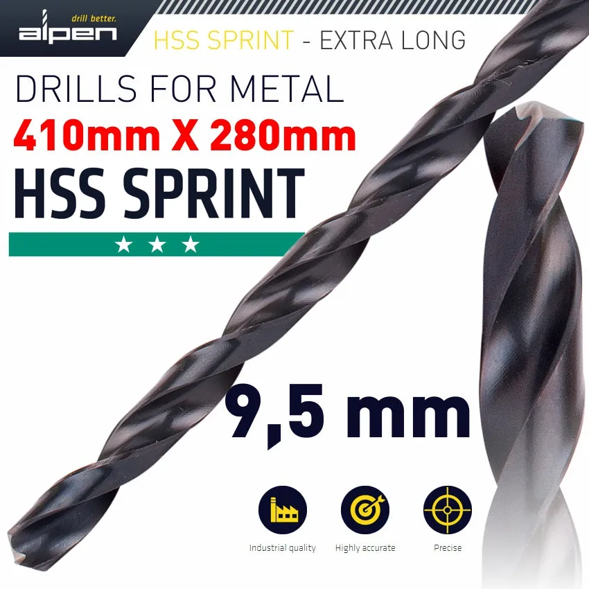 ALPEN HSS DRILL BIT 9.5MM 410X280MM EXTRA LONG ALP121095