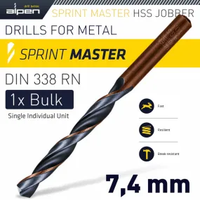 ALPEN HSS SPRINT MASTER 7.4MM BULK DIN 338 ALPEN DRILL BIT ALP6260074