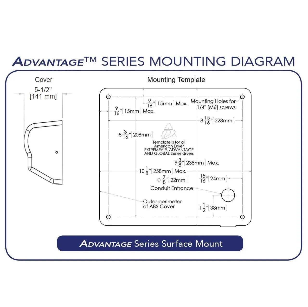 AMERICAN DRYER® AD90 Advantage AD® HAND DRYER - White ABS Auto Universal Voltage