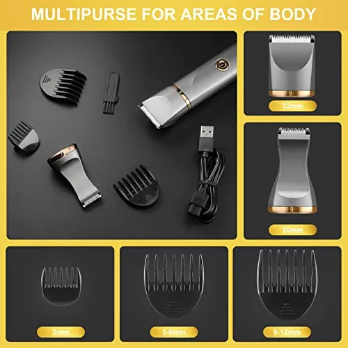 AREYZIN Body Hair Trimmer for Women Electric Body Shaver for Back Chest Armpit Legs Pubic Hair, USB Rechargeable, Replaceable Snap-in Ceramic Blades, IP7X Waterproof for Wet and Dry Use,Gray&Gold