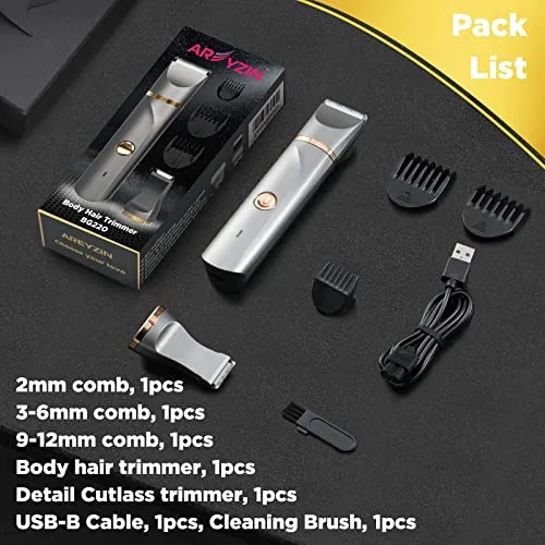 AREYZIN Body Hair Trimmer for Women Electric Body Shaver for Back Chest Armpit Legs Pubic Hair, USB Rechargeable, Replaceable Snap-in Ceramic Blades, IP7X Waterproof for Wet and Dry Use,Gray&Gold