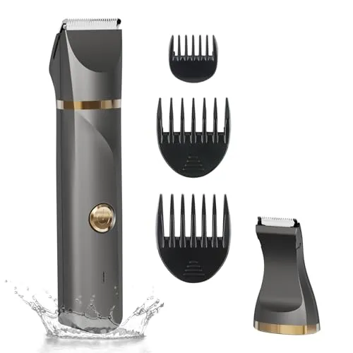 AREYZIN Body Hair Trimmer for Women Electric Body Shaver for Back Chest Armpit Legs Pubic Hair, USB Rechargeable, Replaceable Snap-in Ceramic Blades, IP7X Waterproof for Wet and Dry Use,Gray&Gold