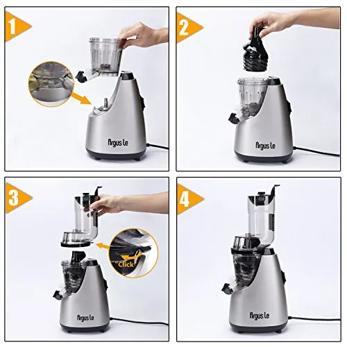 Argus Le Slow Masticating Juicer 3"inches Wide Feed Chute Easy Cleansing Cold Press Juicer Extractor Fruits and Vegetables Low Speed Juicer - Unique 3 in 1 Auger Technology