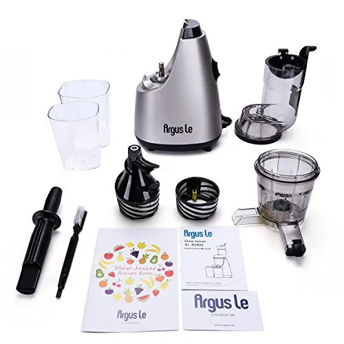 Argus Le Slow Masticating Juicer 3"inches Wide Feed Chute Easy Cleansing Cold Press Juicer Extractor Fruits and Vegetables Low Speed Juicer - Unique 3 in 1 Auger Technology