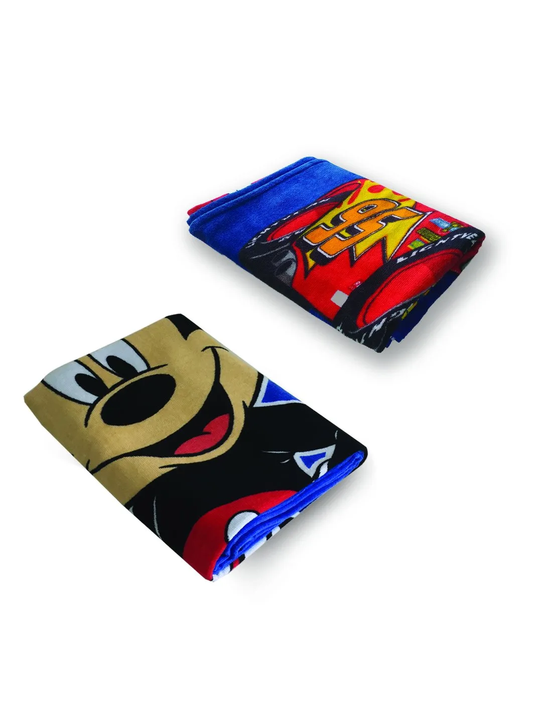 Athom Living Disney Cars & Mickey Mouse Premium 100% Cotton Kids Bath Towel 350 GSM 60x120 cm Pack of 2