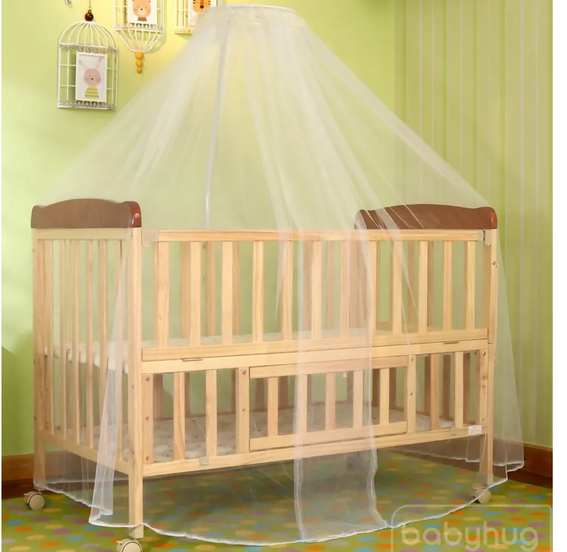 BABYHUG Hamilton cot/crib for babies with mattress , mosquito net and bedding, Dimensions: L115×W68×H89 cm