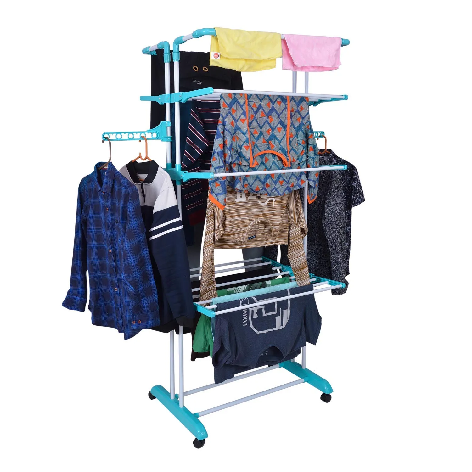 Bathla Mobidry Giga - Extra-Large 4 Level Alloy Steel Modular Cloth Drying Stand for Home (Blue)