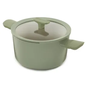 BergHOFF Balance Nonstick Ceramic Stockpot 10", 4.6qt. With Glass Lid, Recycled Aluminum, Sage