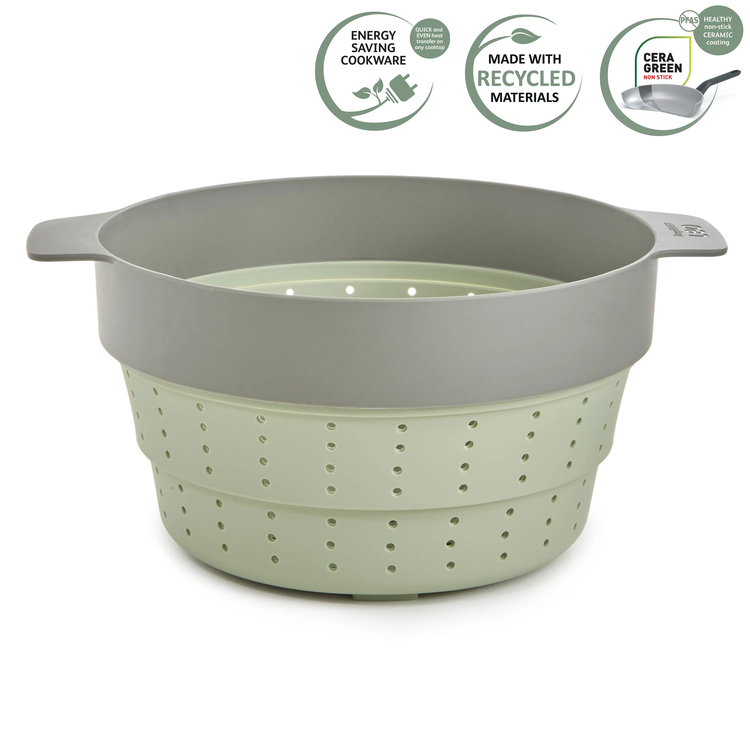 BergHOFF Balance Nonstick Silicone Collapsible Steamer Basket & Strainer 10", Recycled Material, Sage