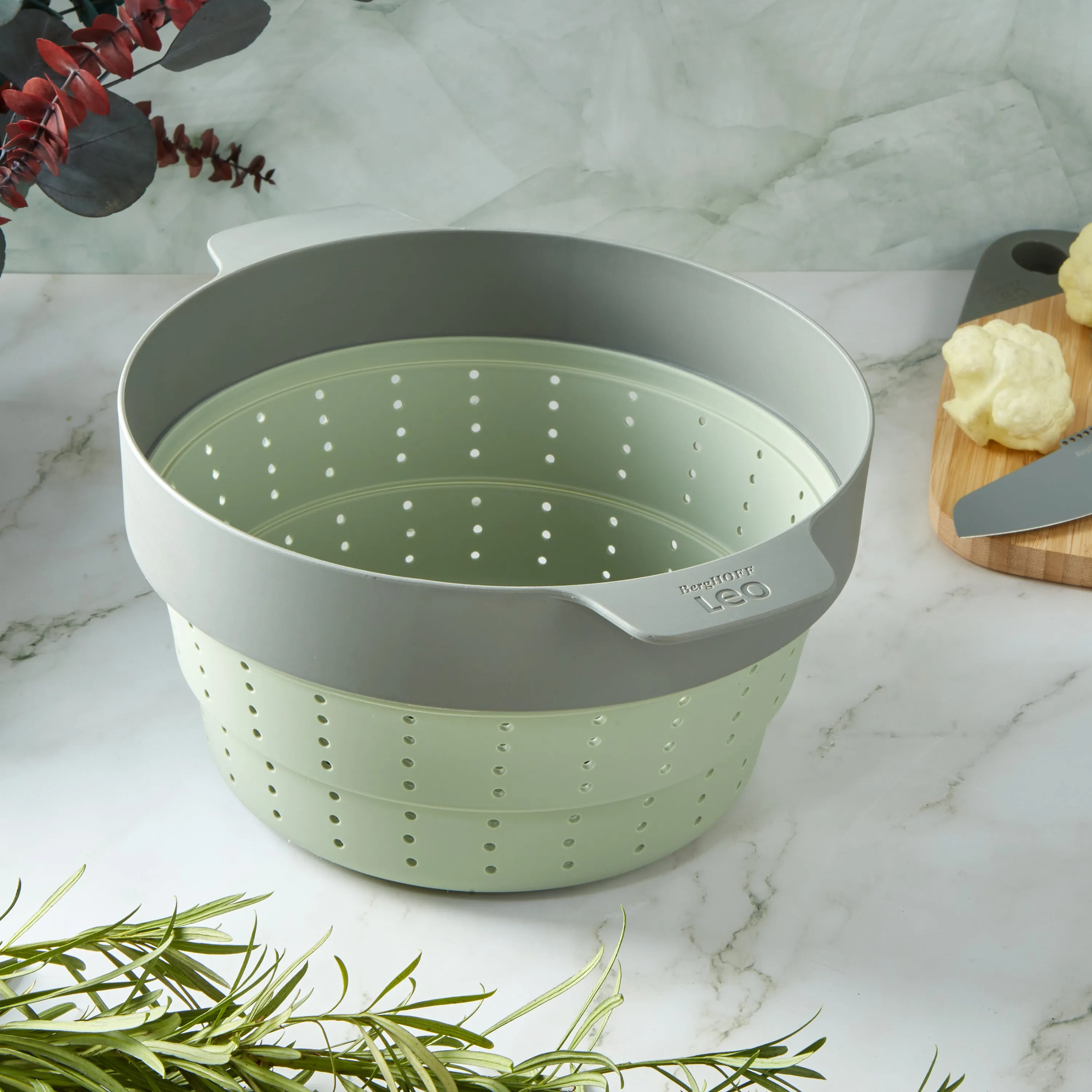 BergHOFF Balance Nonstick Silicone Collapsible Steamer Basket & Strainer 10", Recycled Material, Sage