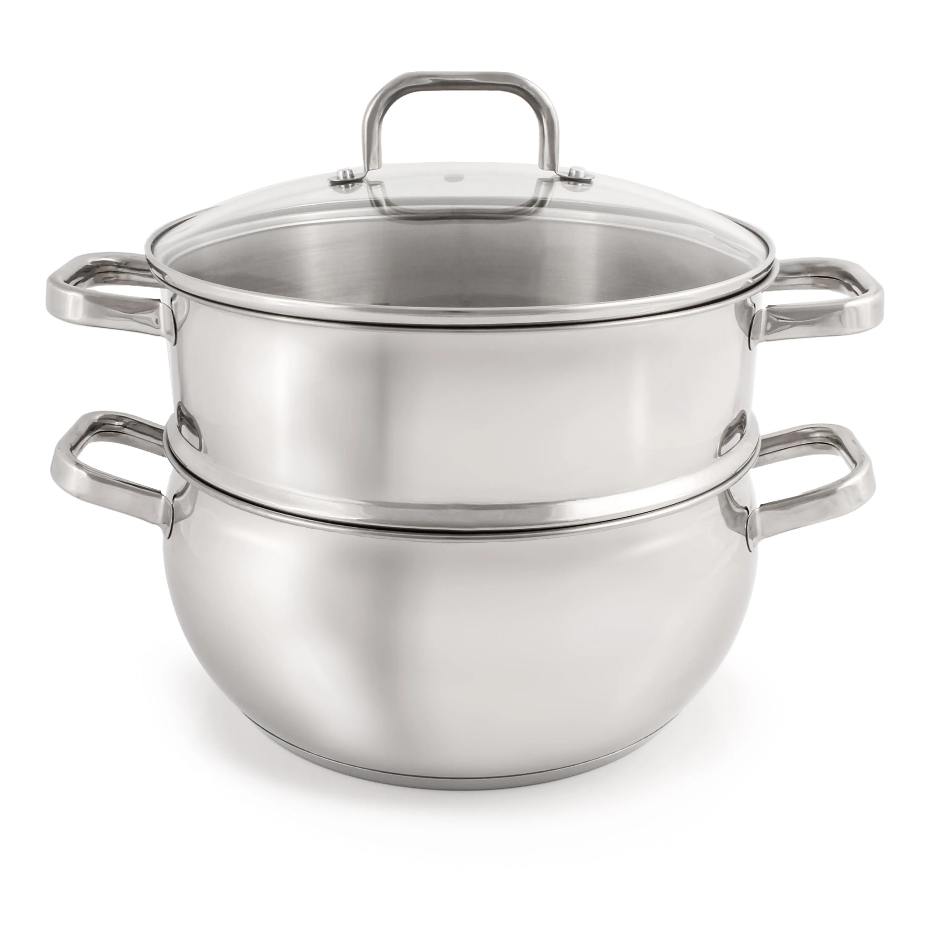 BergHOFF Belly Shape 18/10 Stainless Steel 9.5" Stock Pot with Glass Lid, 5.5qt.