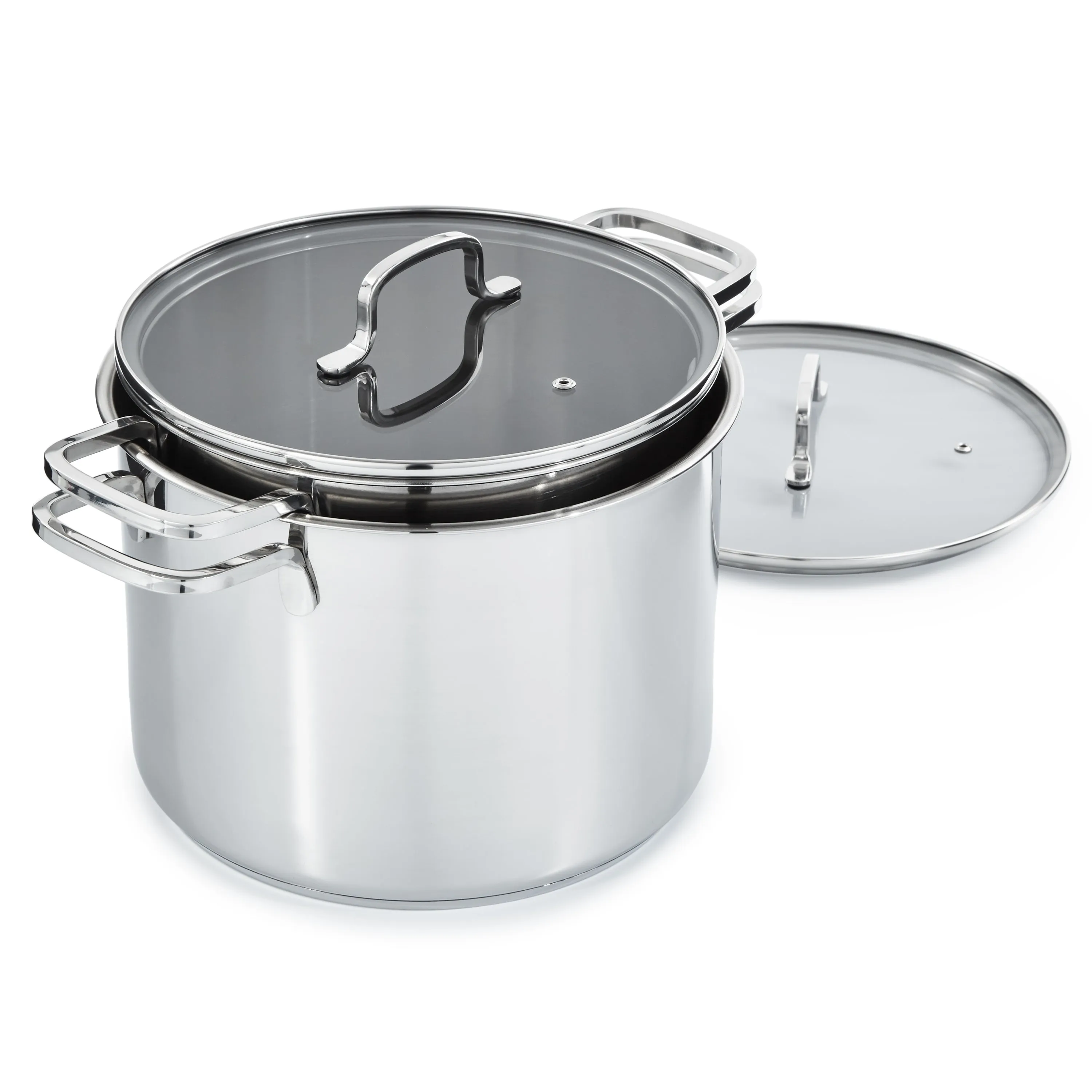 BergHOFF DiNA Helix 4pc Recycled 18/10 Stainless Steel Stockpot Set, Glass Lids