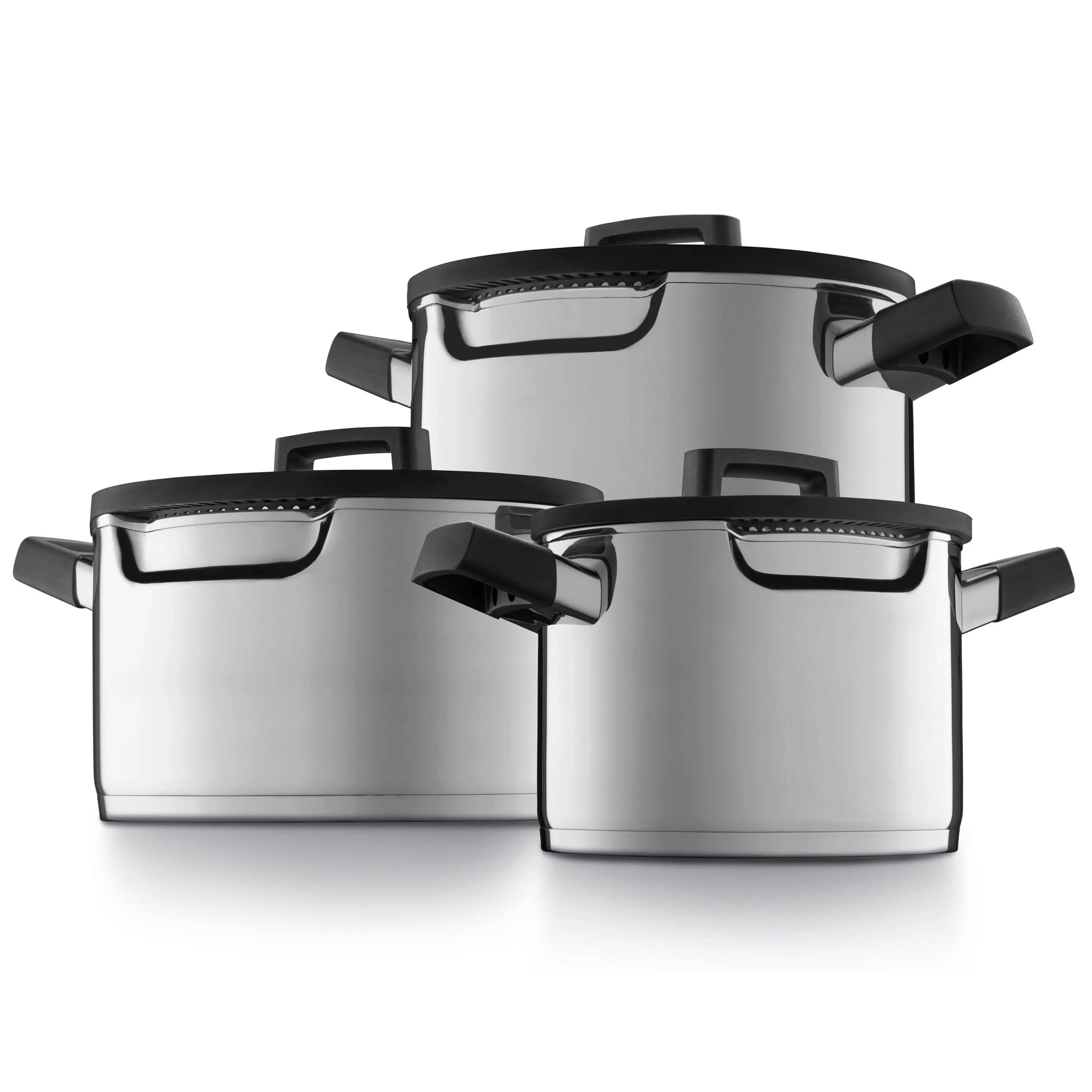 BergHOFF GEM 6Pc Downdraft 18/10 Stainless Steel Cookware Set, Black Handles