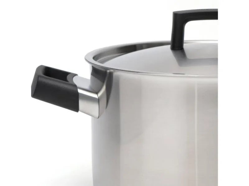 BergHOFF Ron 10" 18/10 Stainless Steel Covered Stockpot 6.8Qt., Black Handles