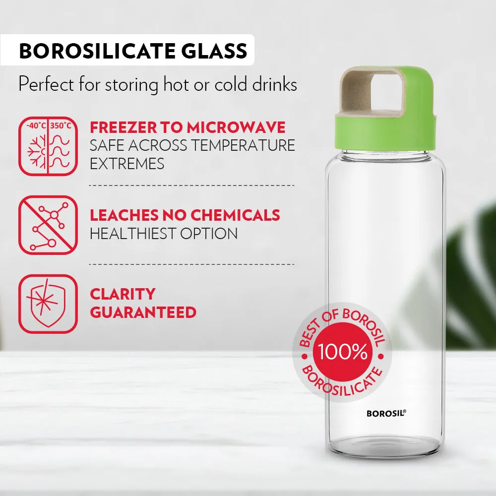 Borosil Crysto Glass Bottle w Green Lid