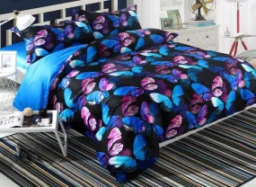 Brocade Magical Blue Pink Morpho Butterflies Printed Luxury 4-Piece Cotton Bedding Sets