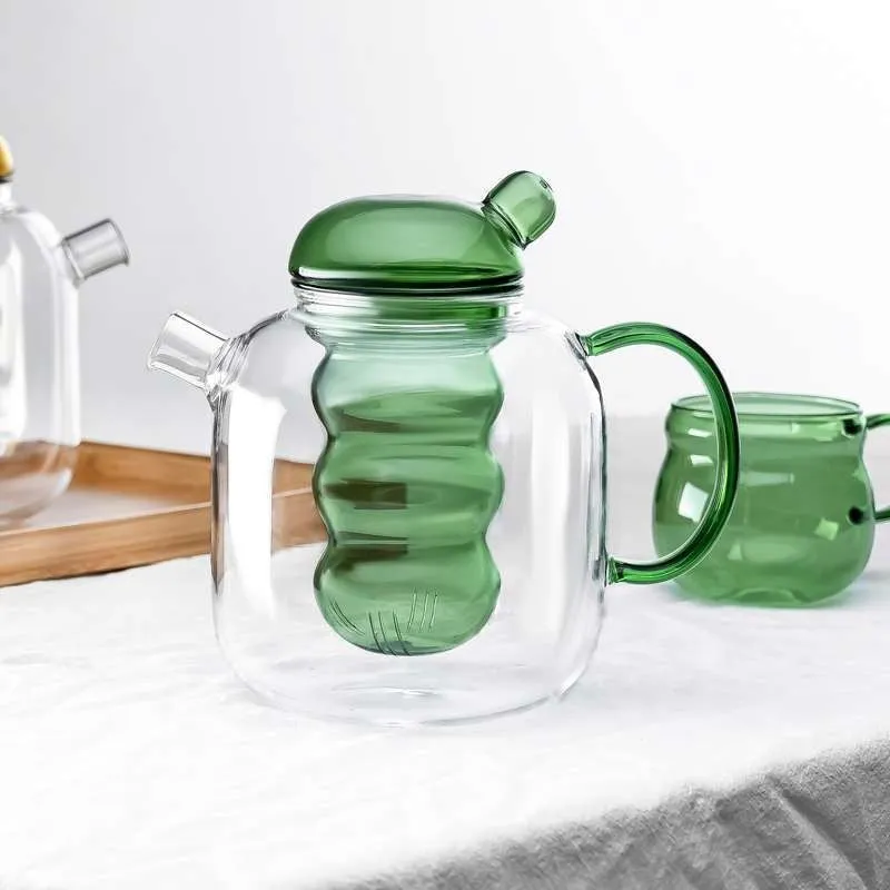 Bulbo Colored Glass Tea Pot & Cup