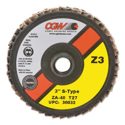 CGW Abrasives Flap Discs, Mini, Zirconia, Quick Change, Type S, 3 in, 40 Grit, 18,000 rpm, 30032