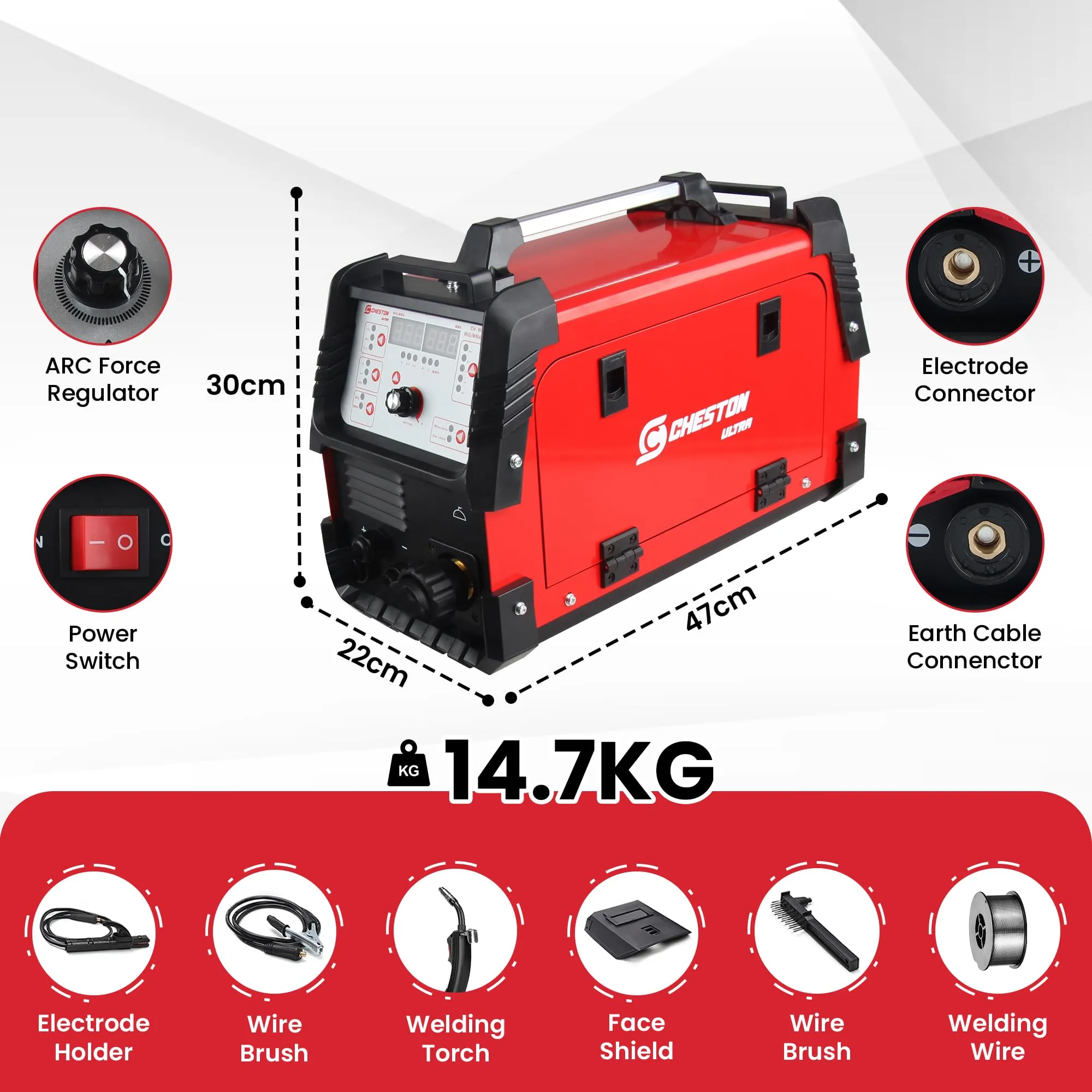 Cheston 400A Ultra MIG/MMA Welding Machine | (2-in-1) Inverter IGBT Welder with Hot Start, Anti Stick Function, Welding Torch, Mask & Accessories | Flux Core Machine Tool