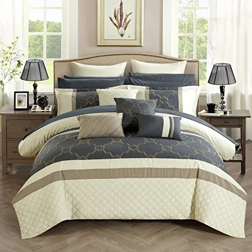 Chic 16 Piece Comforter Set, Queen, Off-White