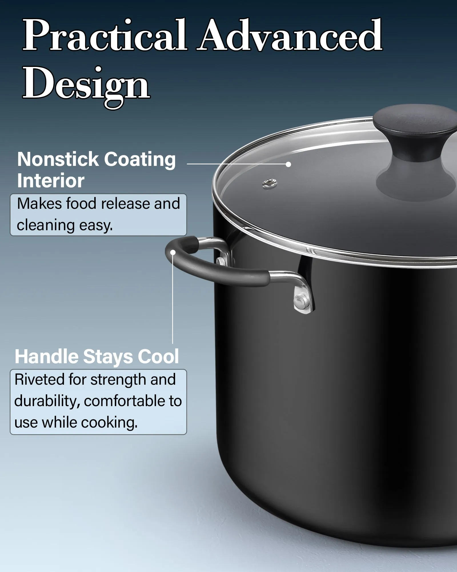 Cook N Home Nonstick Stockpot with Lid 10.5-Qt, Deep Cooking Pot Cookware Canning Stock Pot with Glass Lid, Black