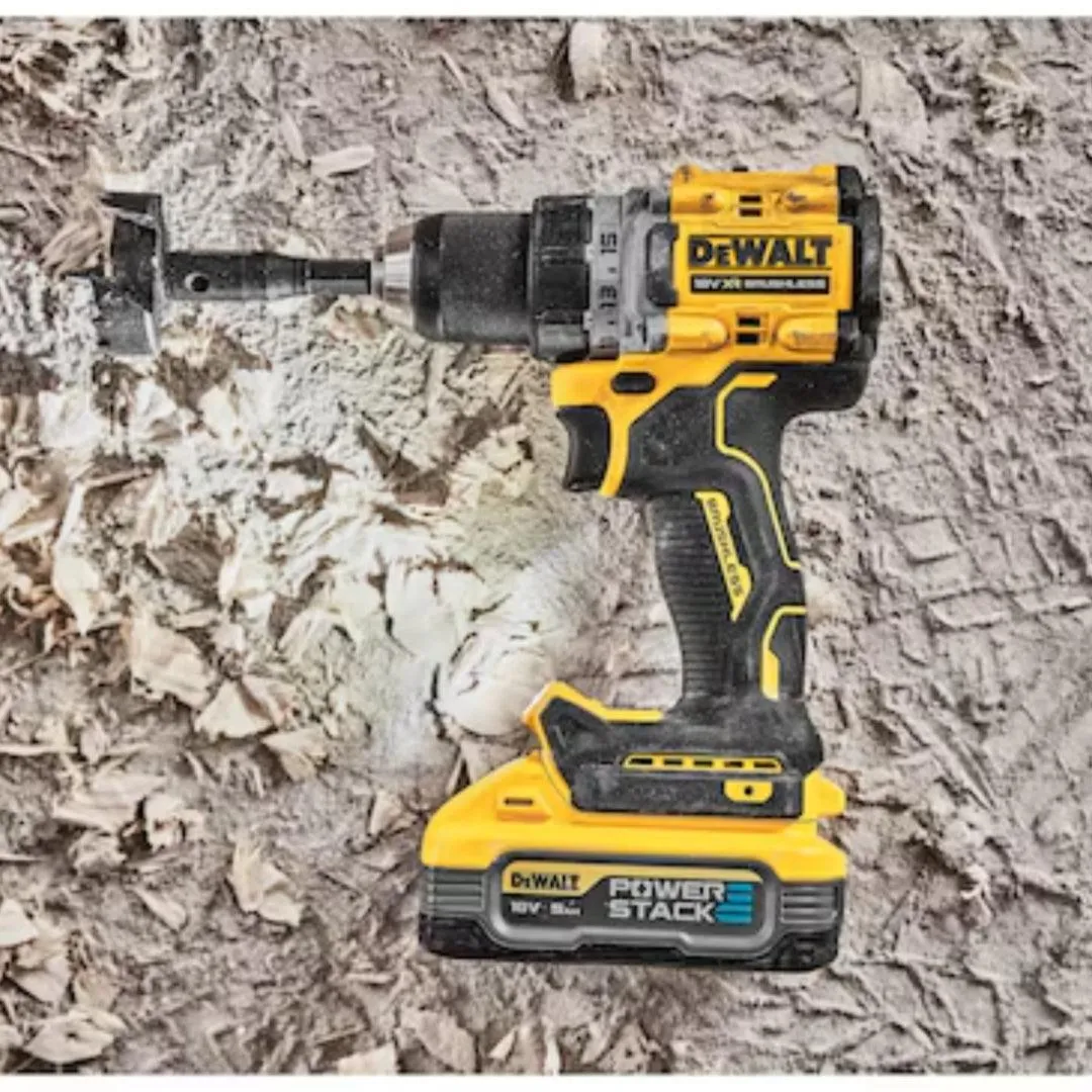 DeWalt 18V XR 90Nm Brushless Drill Driver with 2 POWERSTACK Batteries - Compact, High Torque, 15 Torque Settings, LED Light, TSTAK Case