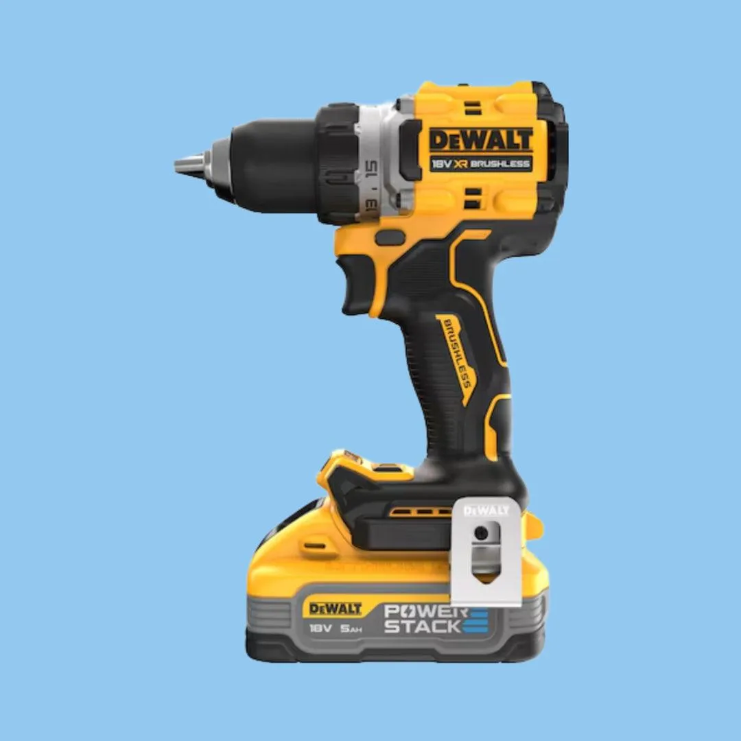 DeWalt 18V XR 90Nm Brushless Drill Driver with 2 POWERSTACK Batteries - Compact, High Torque, 15 Torque Settings, LED Light, TSTAK Case