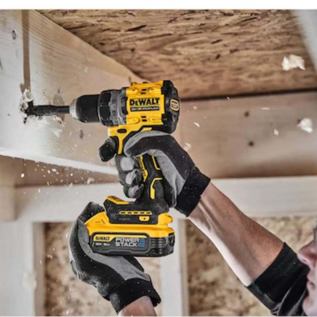 DeWalt 18V XR 90Nm Brushless Drill Driver with 2 POWERSTACK Batteries - Compact, High Torque, 15 Torque Settings, LED Light, TSTAK Case