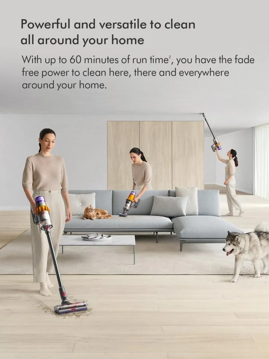 Dyson V15 Cordless Vacuum Cleaner With Up to 60 Minutes Run Time, Yellow/Nickel