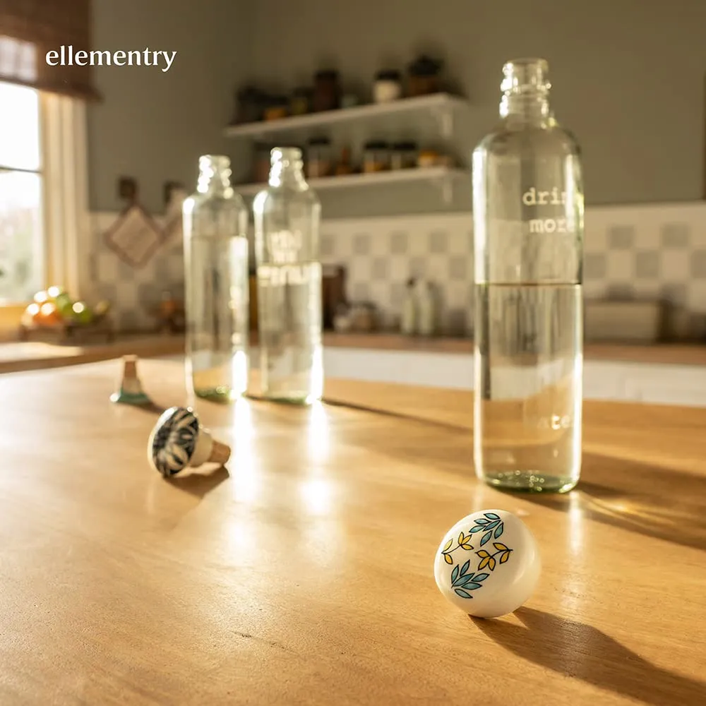 Ellementry Drink More Glass Bottle with Cork (750 ML)| Water and Milk Bottle for Fridge | Clear and Transparent Bottles for Home & Office | BPA Free | Stylish and Premium Wine Bottle- Set of 3