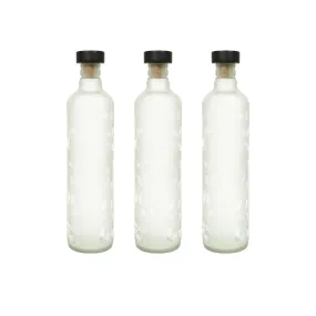 Ellementry Frosted Leaf Glass Bottle with Cork (750 ML)| Water and Milk Bottle for Fridge | Clear and Transparent Bottles for Home & Office | BPA Free | Stylish & Premium Wine Bottle- Set of 3