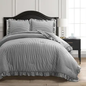 Farmhouse Stripe Reyna Ruffle Reversible Comforter 3 Piece Set