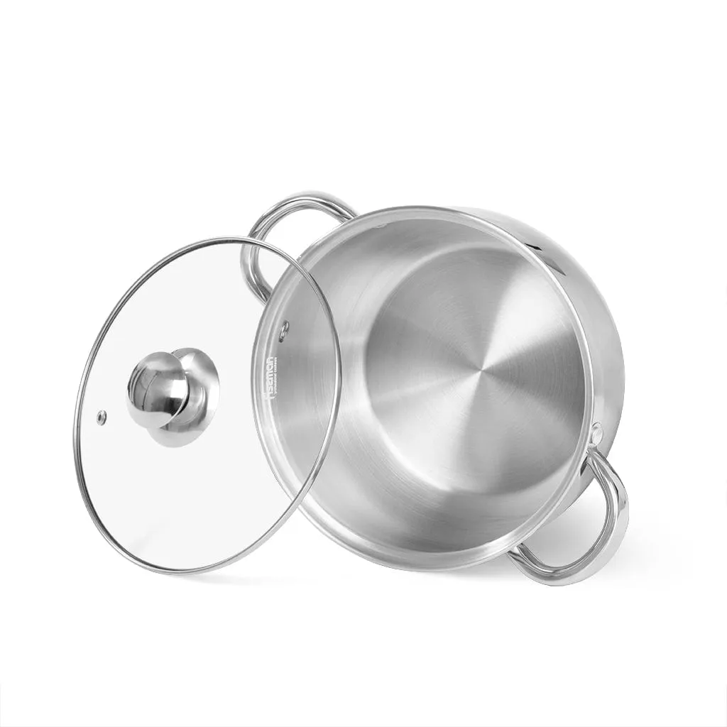 Fissman Stockpot With Glass Lid Prime Series Stainless Steel And Induction Bottom Silver 20x11.5cm/3.6LTR